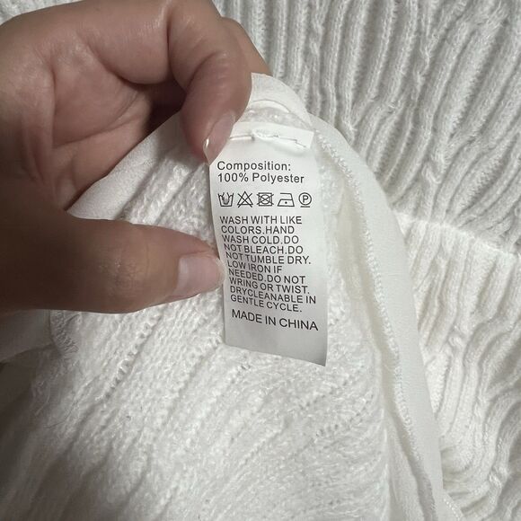 Long Sleeve Turtleneck Asymmetrical Layer Cable Knit Sweater Dress White Large - Picture 6 of 6